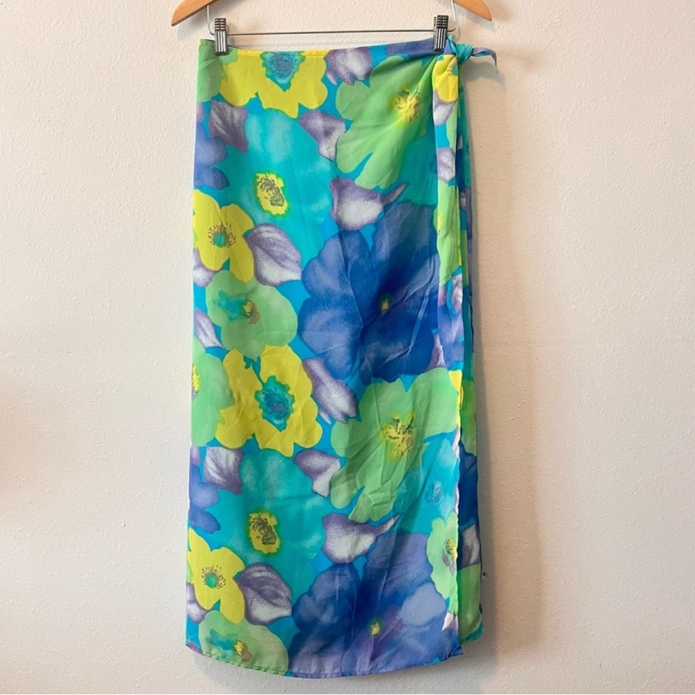 Vintage Women’s Size 8 True Wrap MIDI Green Blue Purple Floral Skirt